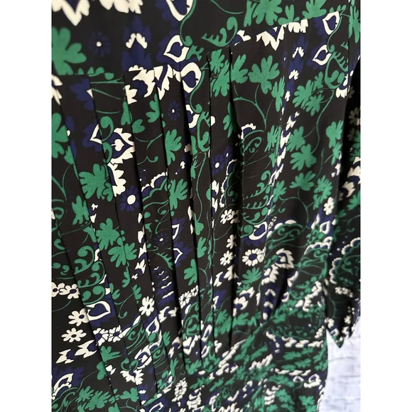 Veronica Beard 100% Silk Floral Ruched Mini Dress Green Navy Size 6 - Picture 6 of 9
